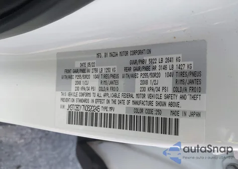 2022 Mazda Cx-9 Grand Touring from USA, damaged, VIN JM3TCBDY7N0620245